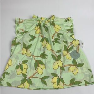 Ryegrass Lemon Print Ruffle Sleeve Top Size Large Green Yellow New NWT